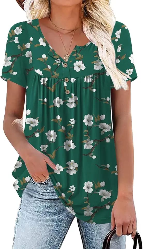 Aodemo Womens Tops Summer Short Sleeve Shirts Dressy Casual Blouses