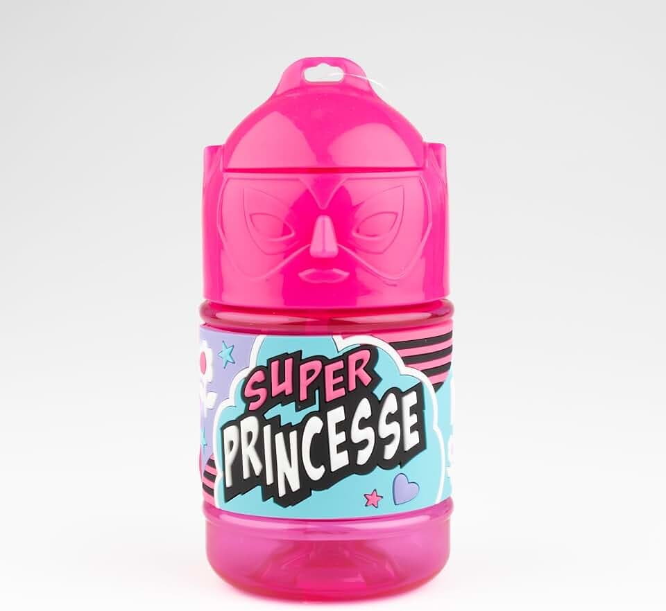 Personalisierte Kinder-Trinkflasche mit Strohhalm – Super Prinzessin, Rosa
