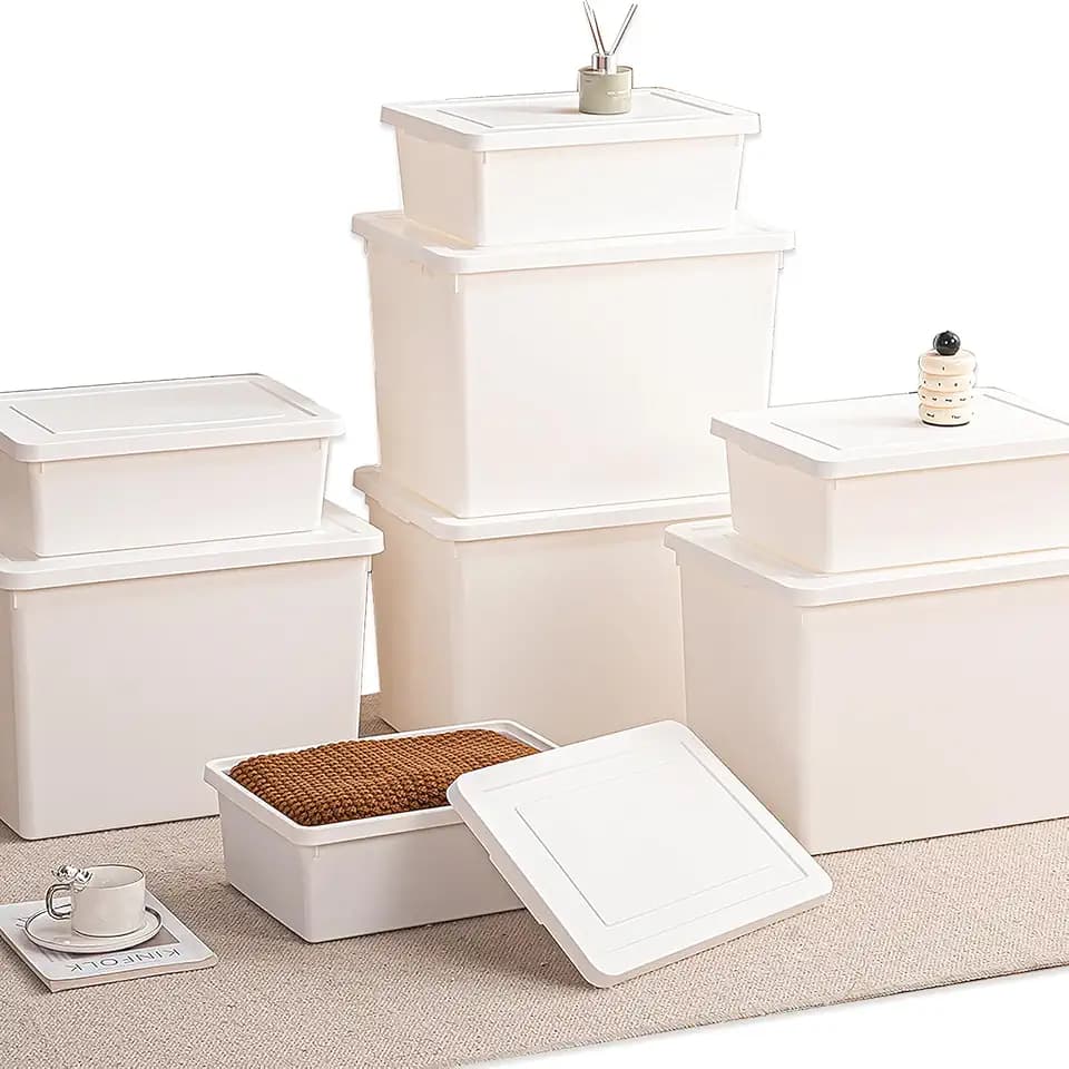8-Pack Stackable Plastic Storage Bins with lids, White, 4XXL 50QT+4LG 15QT