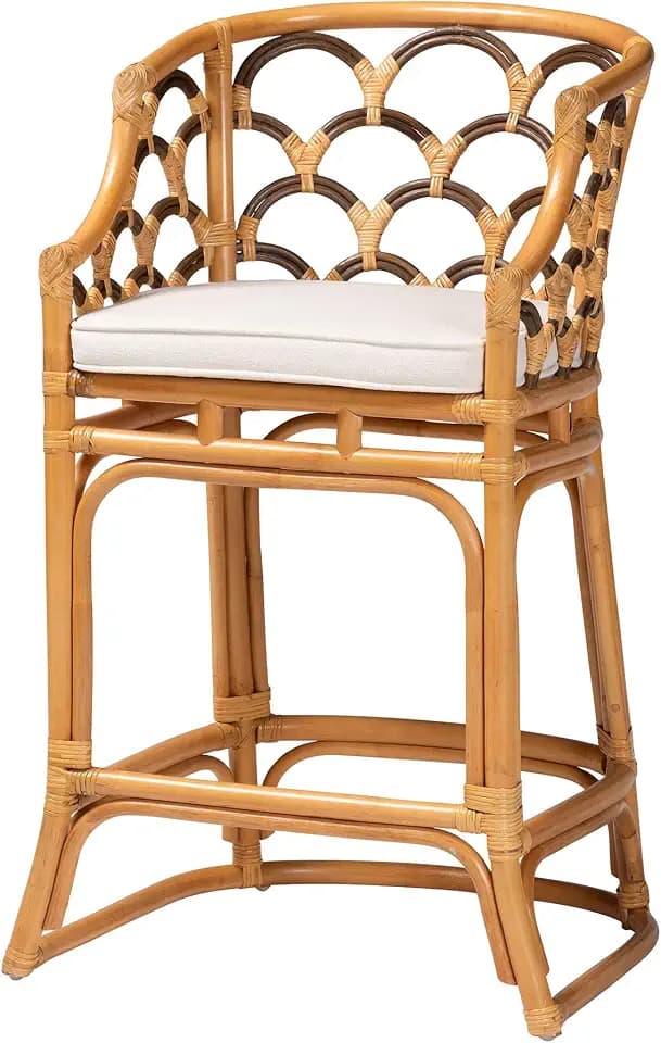 bali & pari Veneto Modern Bohemian Light Honey and Dark Brown Rattan Bar Stool