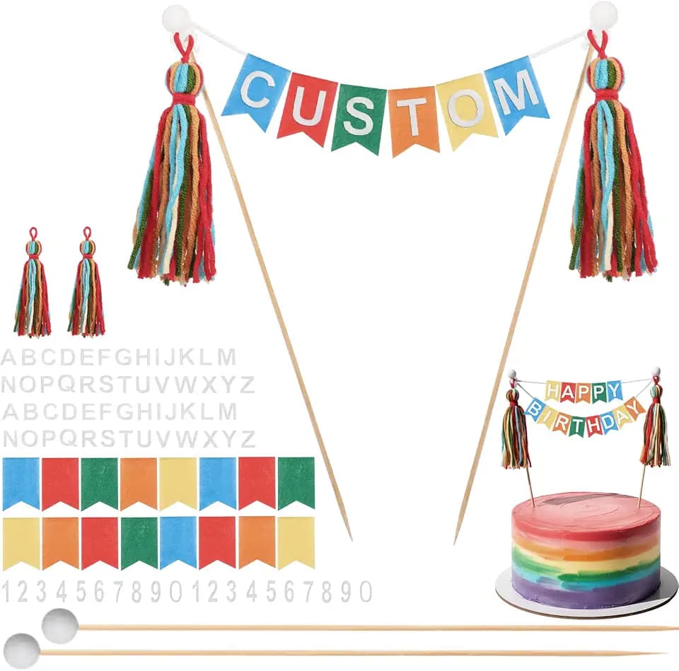 Breling 90 Pcs Custom Cake Banner Topper Set,Bright Color