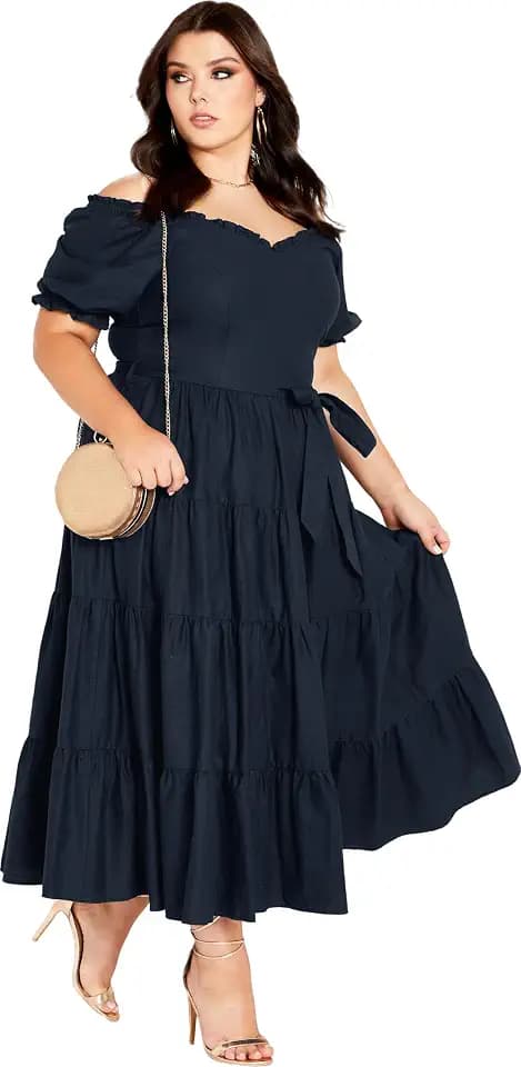 City Chic Women's Plus Size Puff Sleeve Maxi Dress