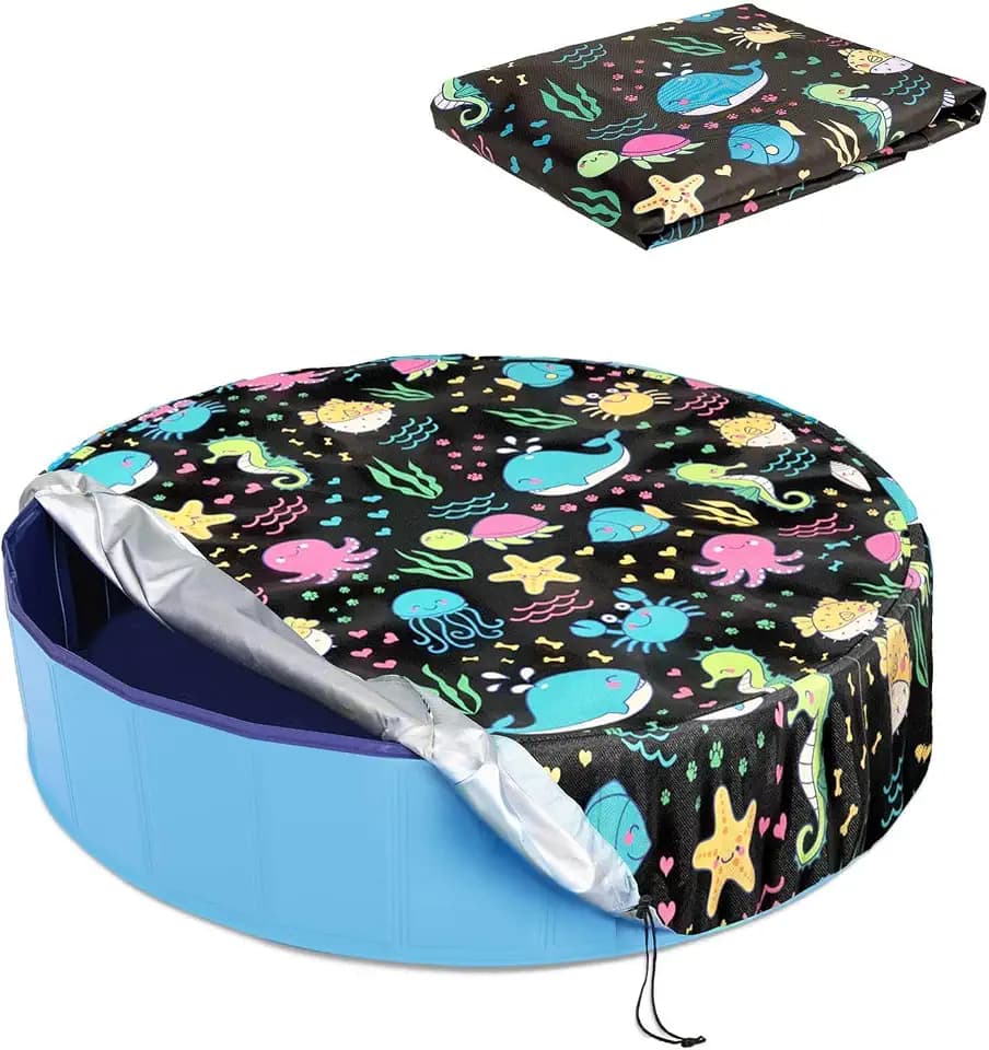 Foldable Round Dog Swimming Pool Cover, for 32 "/63“/48” Collapsible Outdoor Tub, PVC Coating Waterproof and UV Protection, Leakproof Washable Kiddie Pet Small Paddling Bath Accessories