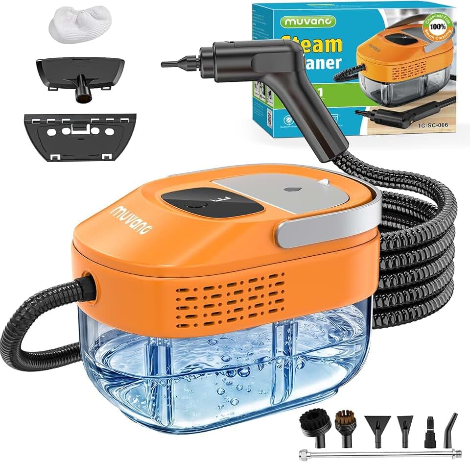 Dampfreiniger Handgerät mit 3 stufig verstellbarer Griff, 1500W Steam Cleaner 100% Chemiefrei für Haushalt, Küche, Polster, Bad, Auto, Hochdruck-Dampf gegen Schmutz Bakterien Fett