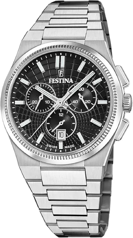 Festina Swiss Made Herrenuhr Analog aus Edelstahl 316l Silberfarben