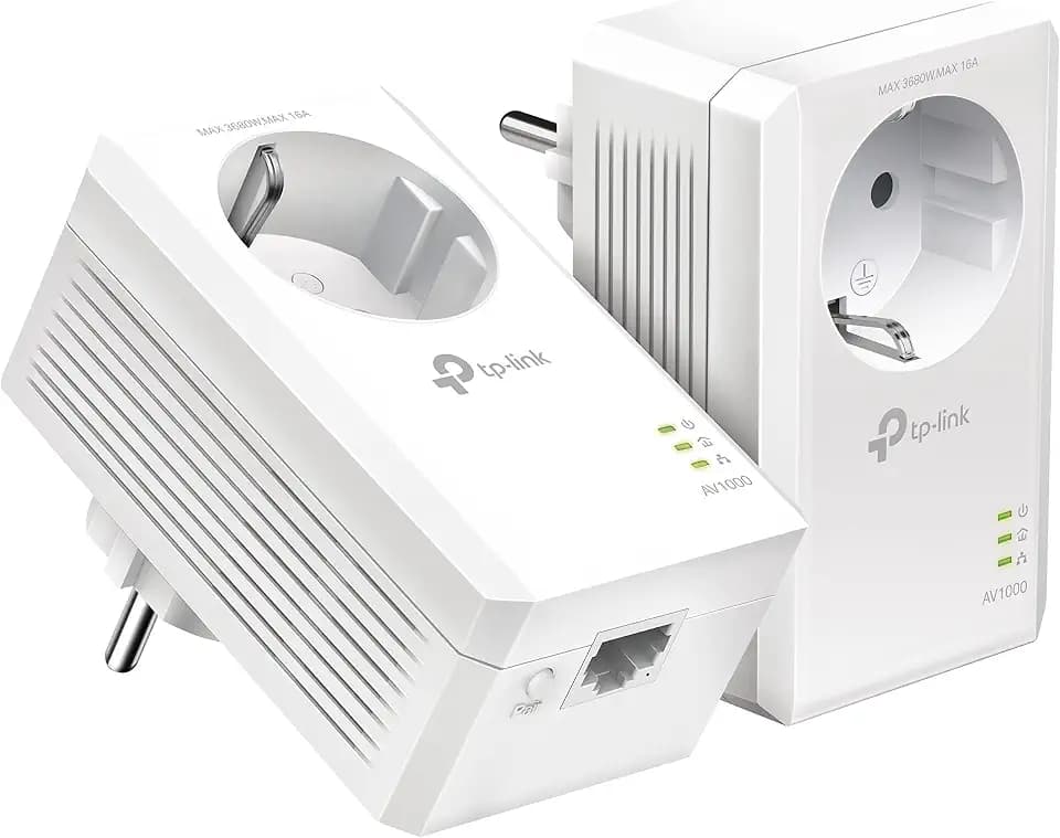TP-Link Powerline Adapter Set TL-PA7017P KIT(1000Mbit/s, mit Steckdose, Gigabit-Port, Plug&Play, Kompatibel mit Allen HomePlug AV/AV2 Powerline Adaptern, Ideal für Media-Streaming)