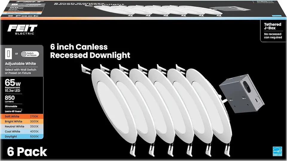 Feit Electric 6in LED Canless Recessed Downlights, 65W Eq, Slim, 5CCT
