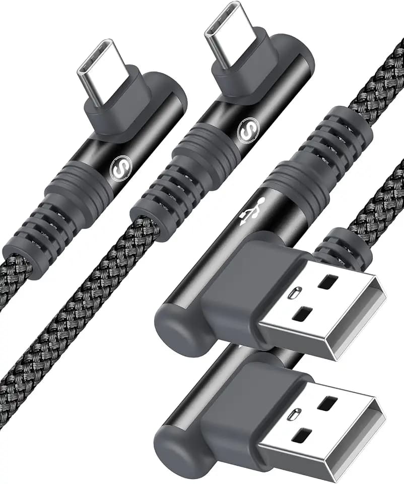 USB to USB C Cable 3.1A Fast Charge Right Angle CarPlay 6.6ft 2-Pack Black