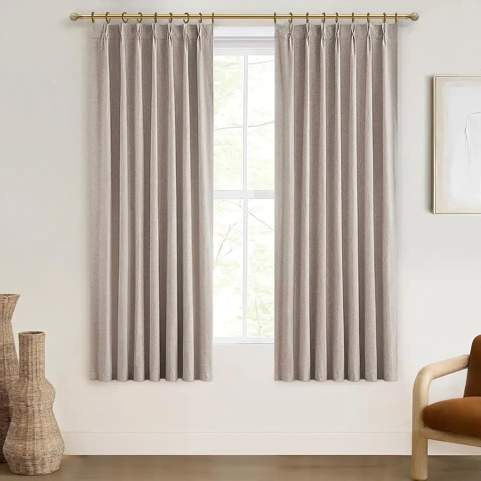 Textured Thick Burlap Cafe Small Bay Window Curtains 48 Inch Length, Boho Farmhouse Pinch Pleated Curtain Blackout Heat Blocking Flax Linen Drapes 2 Panels Set for Closet/Bathroom (W40"xL48",Linen)