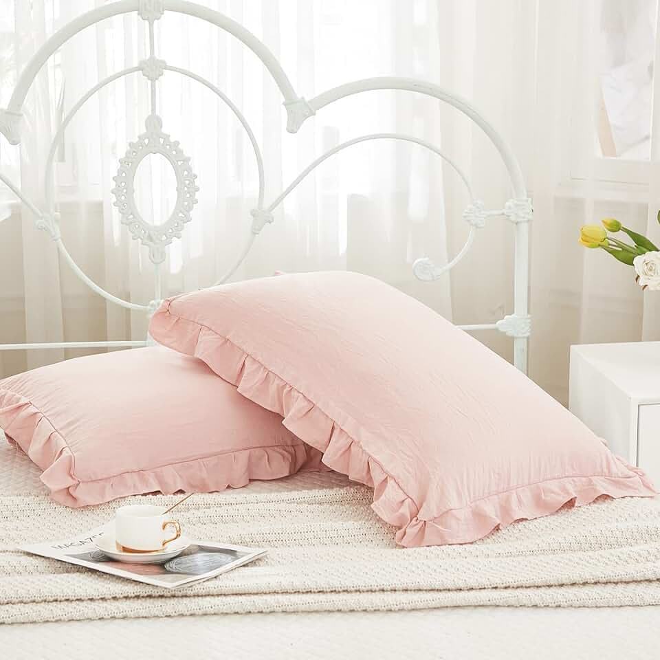 Herside Rosa Rüschen-Kissenbezüge, 2er-Set, Rüschen-Kissenbezug, gerüschtes Fransendesign, weiche Mikrofaser, Mädchen-Kissenbezüge, 2 Stück (Rosa, 50 x 75 cm)