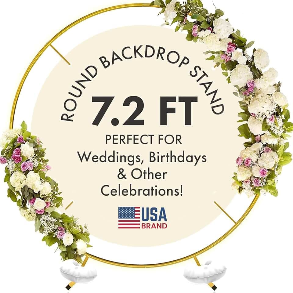 7.2 ft Round Backdrop Stand - Gold Circle Arch Stand for Parties & Balloons
