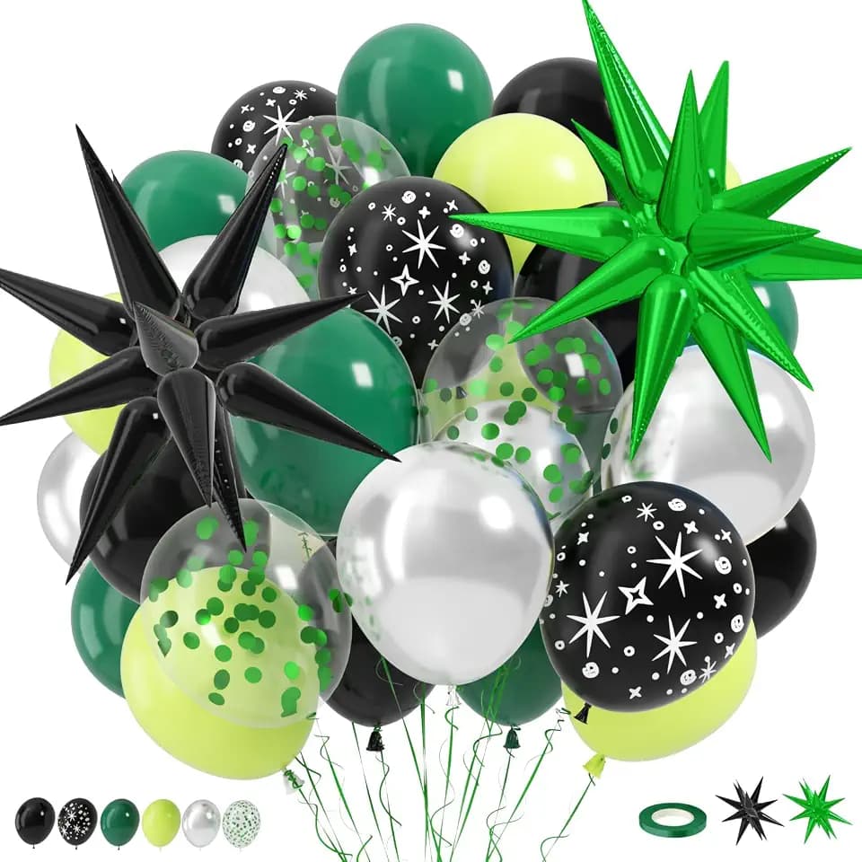 Black and Green Balloons, 12Inch Green Black Alien Space Party Decorations