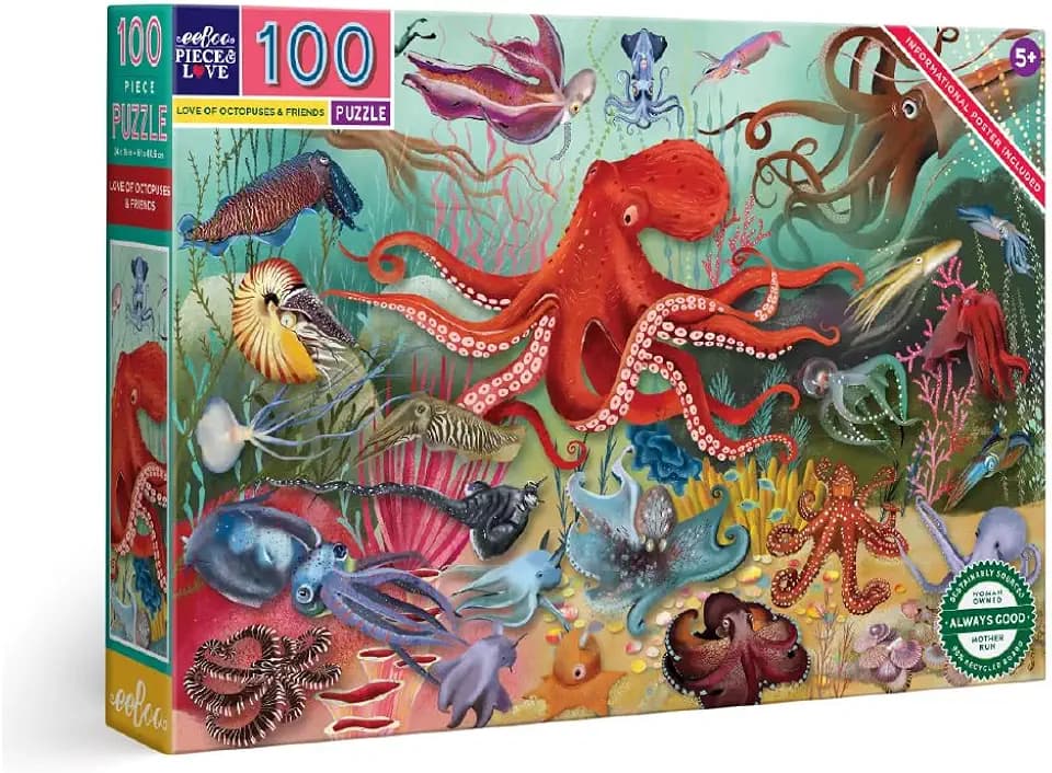 eeBoo Love of Octopuses & Friends 100 Piece Children's Puzzle, 24" x16"
