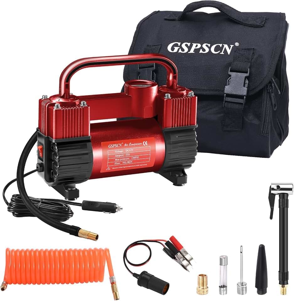 GSPSCN 12V Heavy Duty Tire Inflator Metal Portable Air Compressor Pump