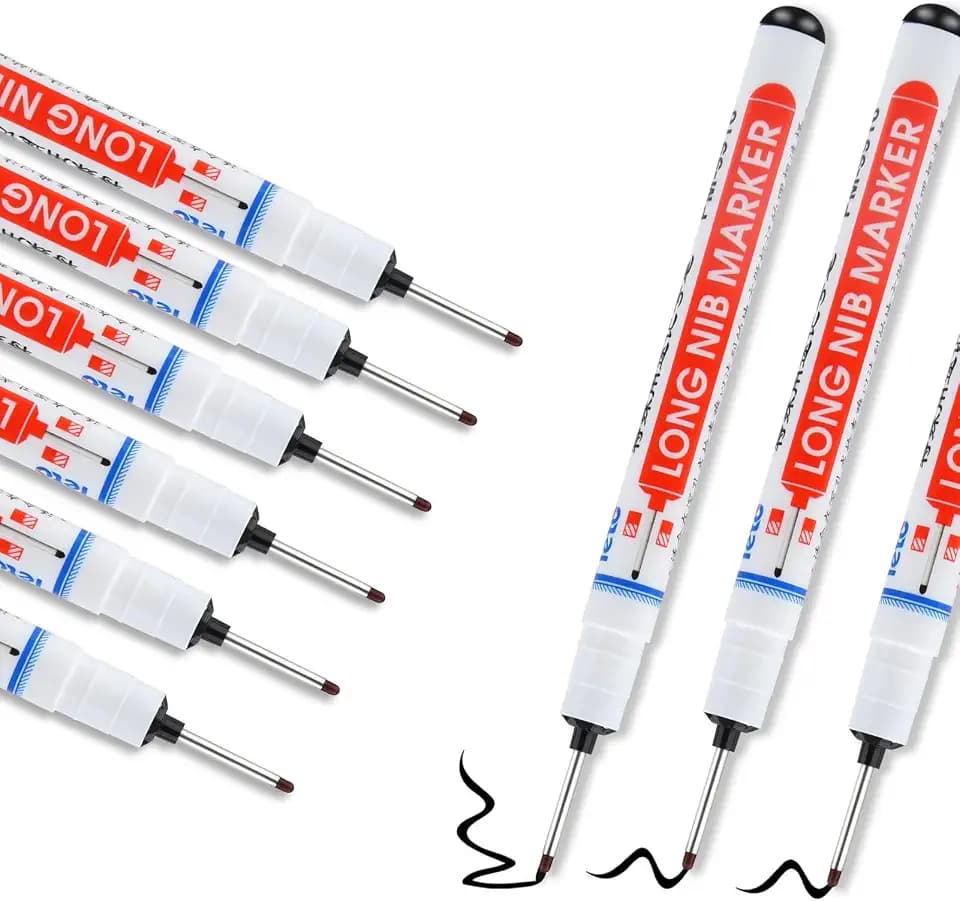 10 Stück Tieflochmarker Schwarz mit 20mm Extralanger Spitze, Bohrlochmarker für Holz Metall Stein, Wasserfester Anzeichenstift für Handwerk Bauarbeiten, Langlochmarker Permanentmarker Set
