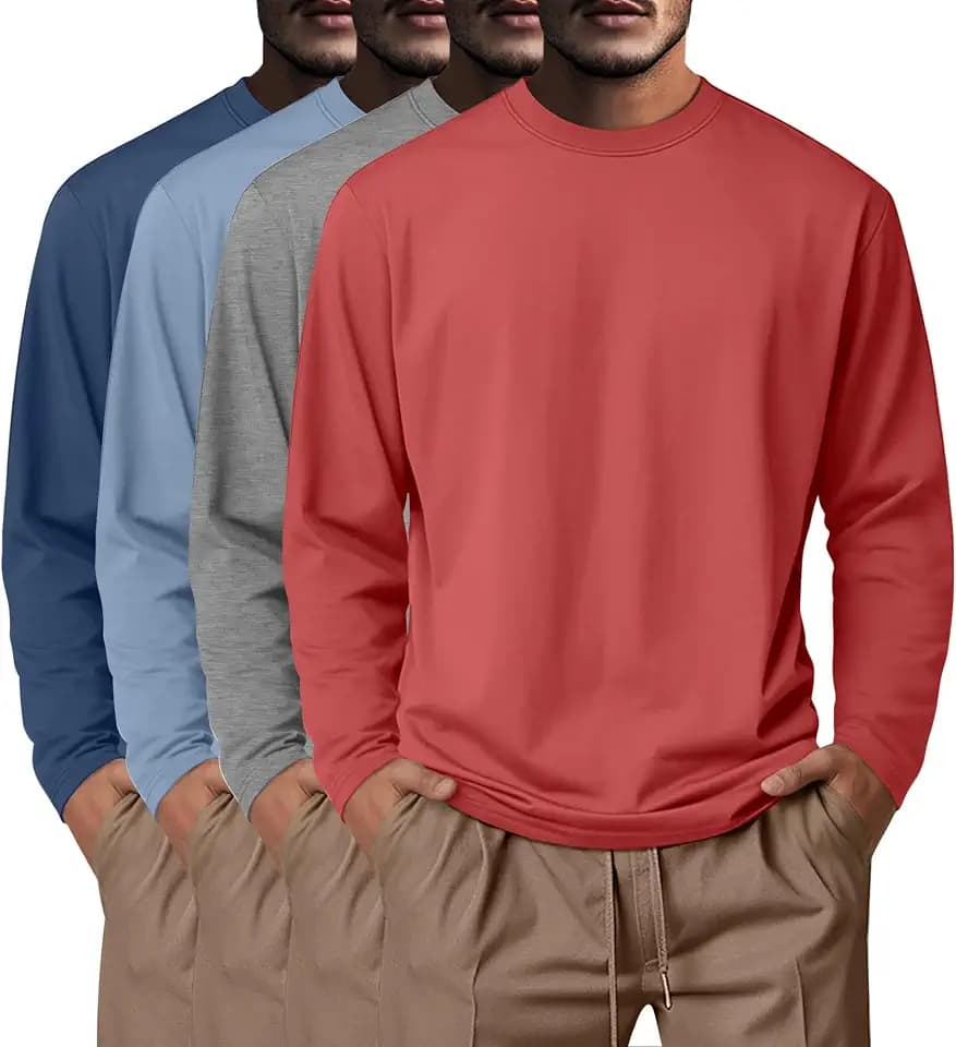 Neer 4 Pack Men Big and Tall Shirts Cotton Long Sleeve Basic Top