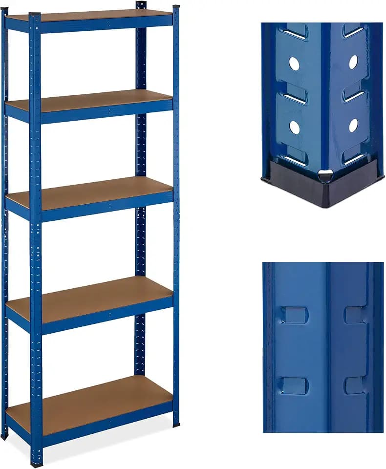Relaxdays Schwerlastregal, 5 Ebenen, HBT: 180x70x30 cm, 500 kg Tragkraft, Stahl, Lagerregal für Keller & Garage, blau