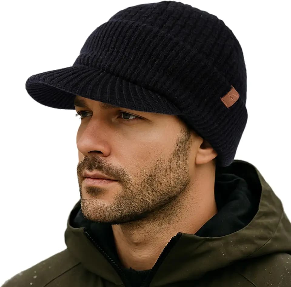 TOP-EX PolarWool™ Schirmmütze für Herren und Damen, 50 % Merinowolle, mit Fleece gefüttert, Winter-Thermo-Golfvisier, Beanie-Mütze für kaltes Wetter, M-XXL