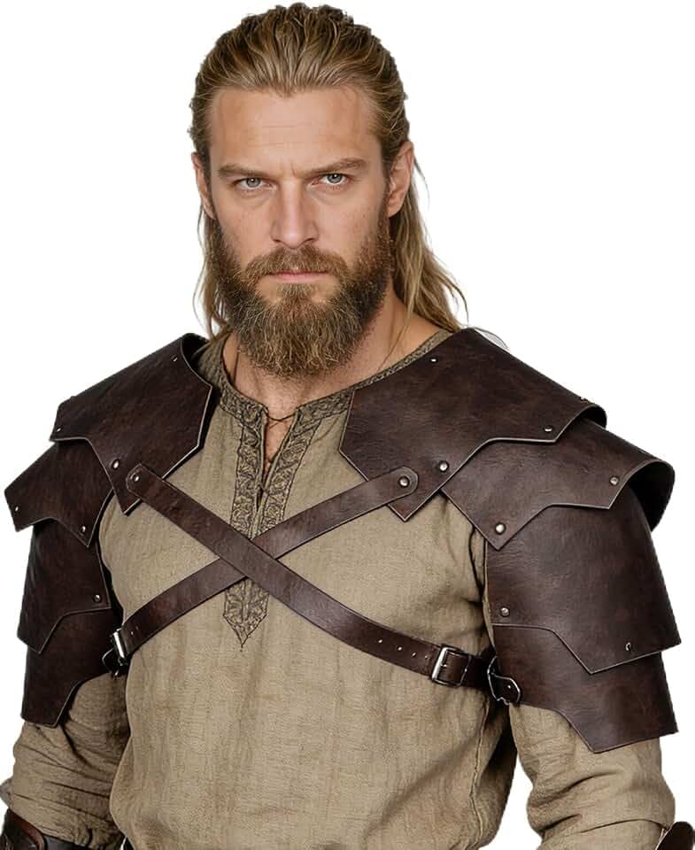Medieval Leather Pauldrons Viking Shoulder Armor for Men LARP Cosplay