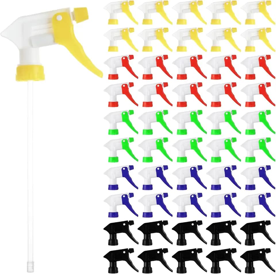 YAYODS 50 Pack Spray Bottle Nozzle Replacement, Heavy Duty Trigger Sprayer Nozzles Spray Bottle Tops Replacement, Spray Nozzles for 8oz 16oz 32oz Bottles for Home Cleaning, Gardening(5 Colors)