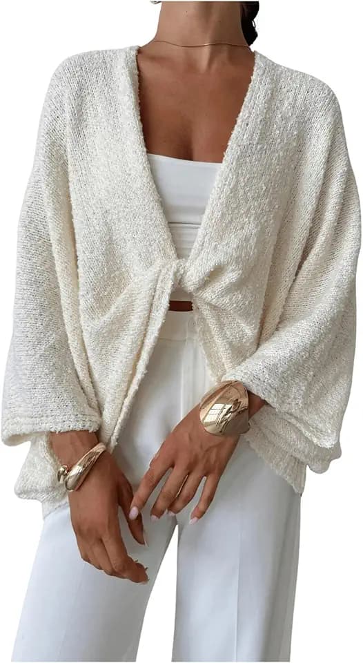 GORGLITTER Women's Oversized Fall Wrap Sweater Cropped Bat Wing Knit Tops