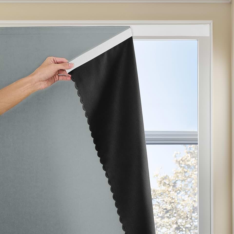 JILRON Adhesive Curtain 100% Blackout No-Drill Easy Install for Bedroom Blinds Light Blocking (Silver Gray-47 W x 59" L-1P)
