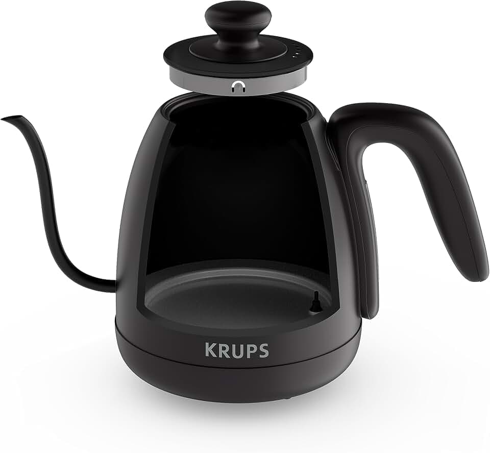 Krups BW9238 Café Control Gooseneck Wasserkocher | Schwanenhals-Auslauf | 1 l Fassungsvermögen | digitale Anzeige | 8 Einstellungen | 30 min Warmhaltezeit | Schwarz Matt