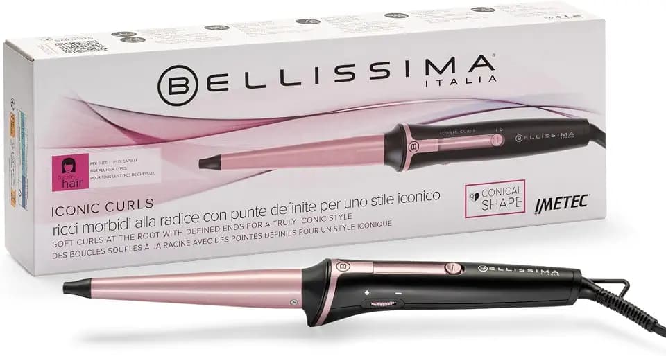 Bellissima Iconic Curls, Lockenstab, Keramikbeschichtung, konische Form für weiche Locken und definierte Enden, Temperatur 150°C/210°C, Durchmesser 13/25 mm, Thermohandschuh
