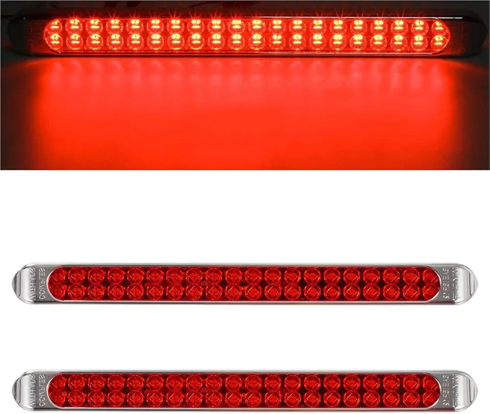 Partsam Waterproof 17" Inch High Power 40 LED Red Utility Trailer Truck RV Stop Tail Turn 3rd Brake Marker Identification Light Bar w/Chrome Bezel DOT Compliant (Pack of 2)