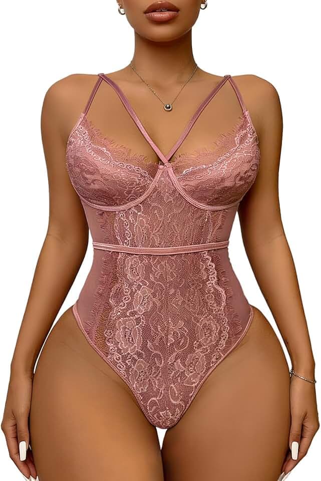 Buitifo Damen Bodys Ein Stück Babydoll V-Ausschnitt Teddy