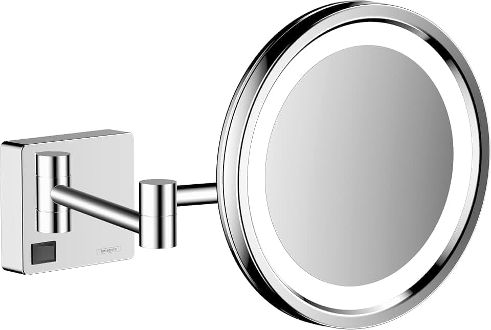 hansgrohe AddStoris - Kosmetikspiegel mit LED-Beleuchtung, Schminkspiegel mit Beleuchtung, Rasierspiegel mit 3-fach Vergrößerung, Chrom , 41790000