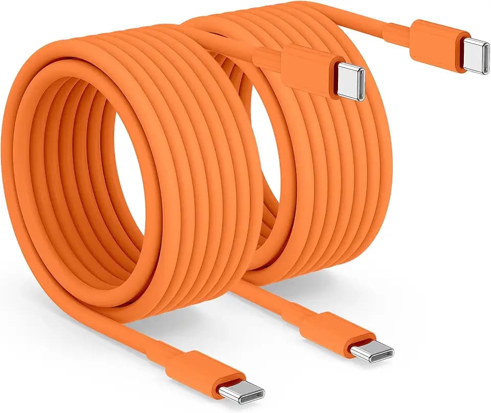 2pack 10ft USB C to C Cable, 60W Type C to Type C Fast Charging Cord for iPhone 17 16 15 Pro, Pro Max, Plus, iPad Pro, MacBook Air 13 inch, iPad Pro, Air, for Samsung Galaxy S25 and More, Orange