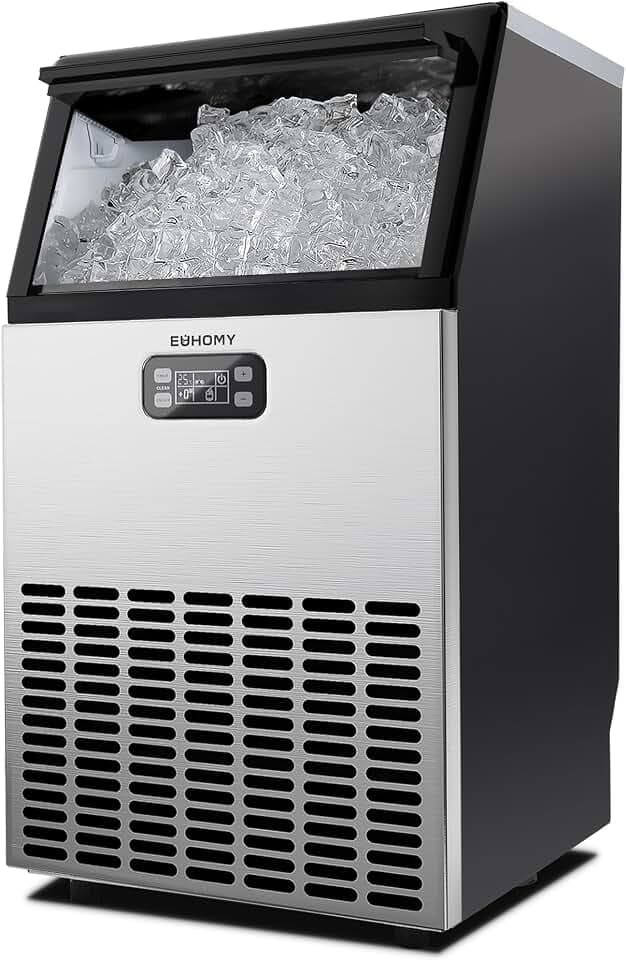 EUHOMY Gewerbliche Eiswürfelmaschine, 45 kg/24 Std. Edelstahl Untertisch-Eismaschine mit 15 kg Eislagerkapazität, freistehende Eismaschine mit Timer, ideal für Bars, Getränkeläden und große Feiern