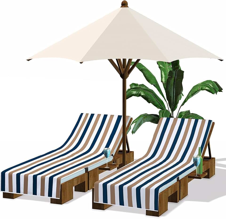 Fumete Lounge Chair Cover 30x86 Inch Pool Chaise Towel, Dark Blue and Camel