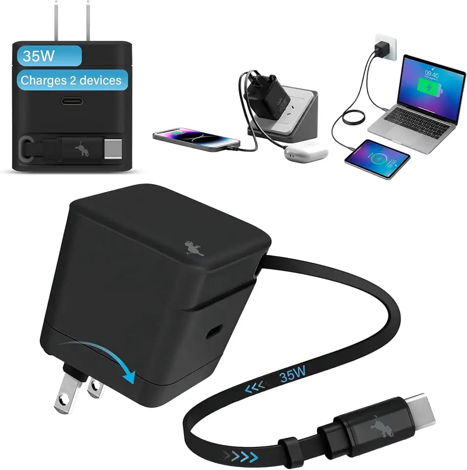 Nimble Wally Stretch 35W Retractable Wall Charger, Built-in 2ft USB-C Cable