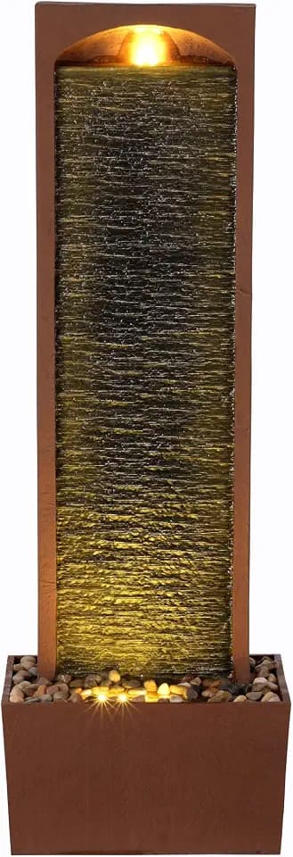 Teamson Home 38.5" Faux Slate Outdoor LED Waterfall Fountain, Red Rock