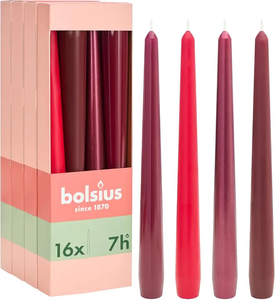 Bolsius – Set Glatte Spitzkerzen – Rot - Dekorative Haushaltkerzen - Länge Brenndauer – Mit natürlichem Pflanzenwachs – Ohne Palmöl
