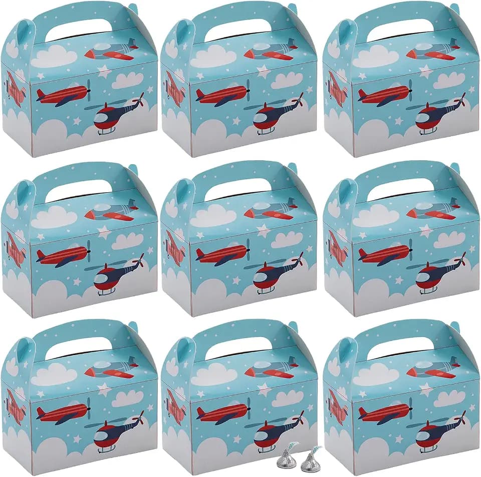 6 1/4" x 5 1/4" Cartoon Airplane Favor Boxes - 12 Pieces