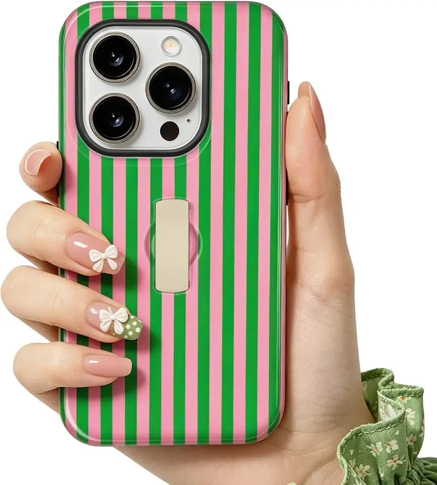 for iPhone 16 PRO MAX Case with adjustable Stand Striped-Green Red