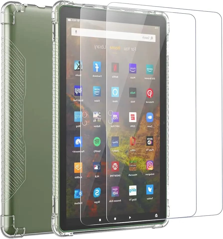 MoKo Clear Case and 2-Pack Tempered Glass Screen Protectors for Fire 10.1 inch Tablet (11th gen, 2021 Release), Slim Soft TPU Case with Anti-Scratch Protective Film with 9H Hardness