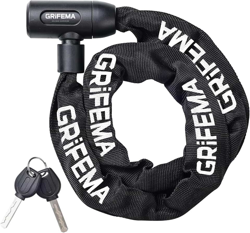 GRIFEMA Fahrradschloss, Hohe Sicherheit, Anti-Diebstahl Fahrrad Kettenschloss, Gehärtete Stahlkettenglieder, 7 mm x 1200 mm, Schwarz