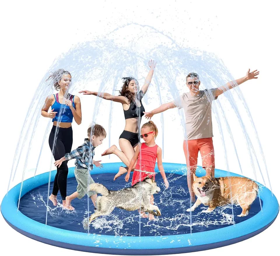 YSJILIDE Non-Slip Large Sprinkler Splash Play Mat,Splash Pad for Kids and Dog (Blue, 107“)