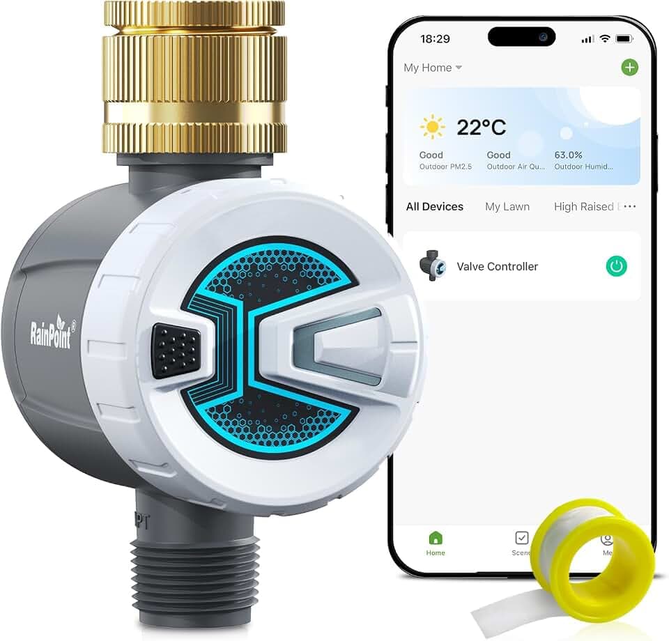 RAINPOINT Bewässerungscomputer Bluetooth mit Messing-Einlass, Smart App-Steuerung Automatische Bewässerungssystem mit Regenverzögerung/Manueller/Automatische Bewässerung, für Rasen und Garten
