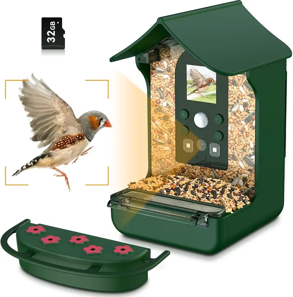 Vogelhaus mit Kamera 1080P HD, PIR Vogelfutterhaus mit Nachtsicht | Wildvogel-Beobachtung, 940 nm IR, 700 ml Futterkapazität, 3 Aufnahmemodi, Einfache Montage am Baum für Garten & Terrasse
