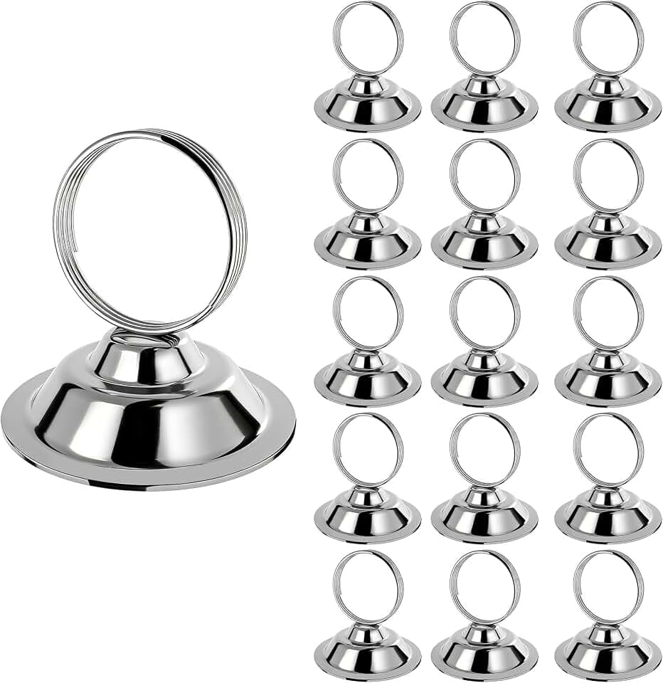Urban Deco 16 PK Table Card Holder Place Card Holders Steel Card Holders for Photos, Food Signs, Memo Notes, Weddings, Restaurants, Birthday (Silver)