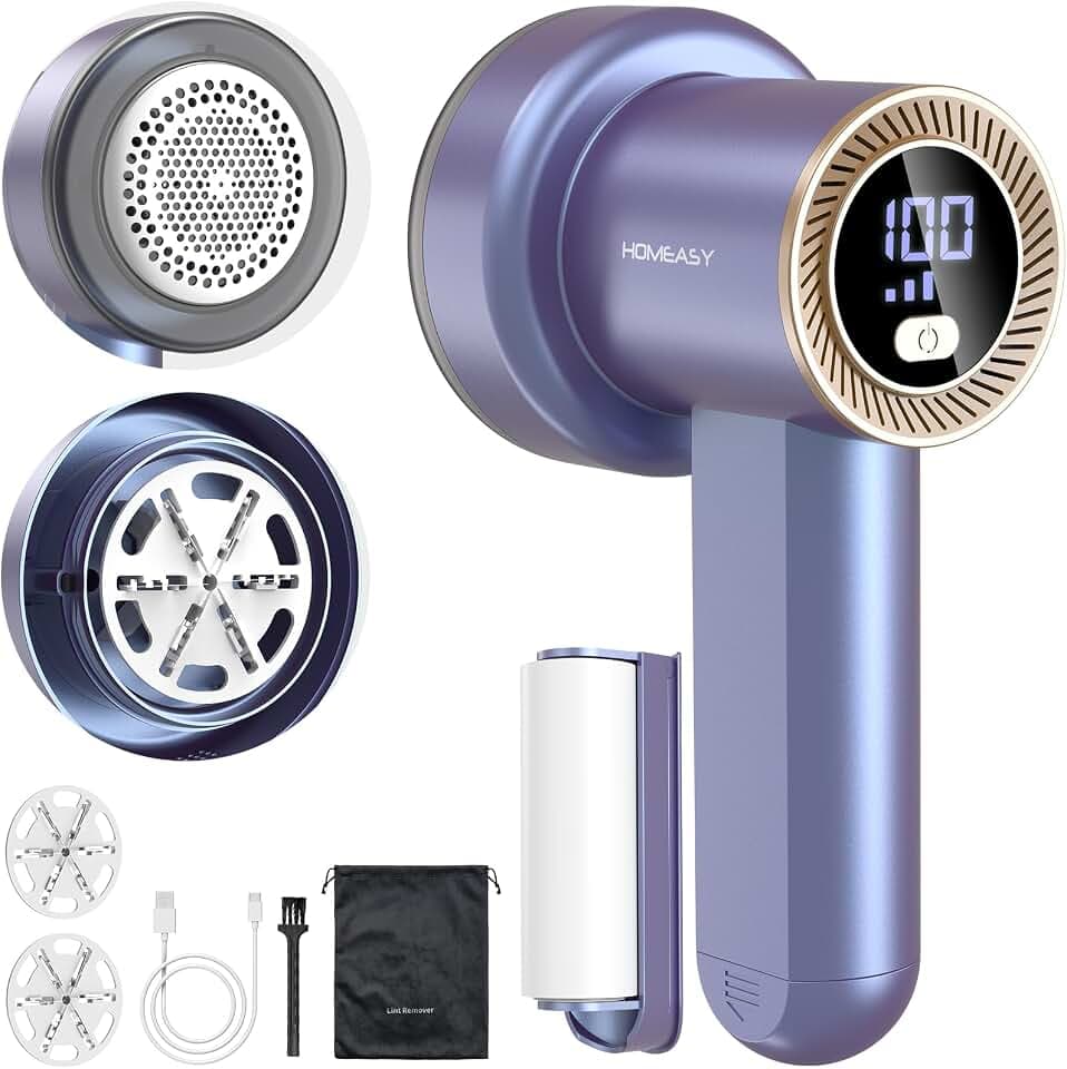 HOMEASY Fabric Shaver, Rechargeable Lint Remover for Clothes Purple