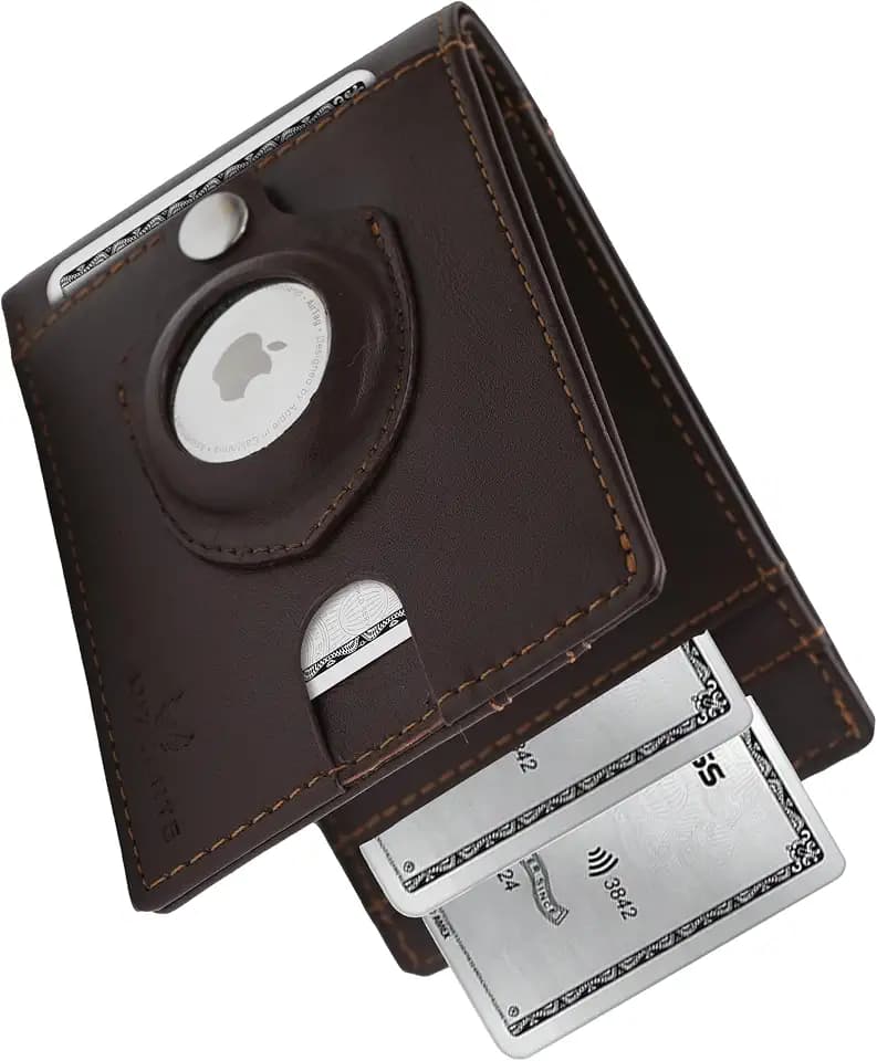 Minimalist Leather Airtag Cash wallet - No more sharp clips & torn bills -Rfid blocking bifold slim compact card wallet for men Thin Front pocket wallet airtag- holds 8 cards - Gifts for men