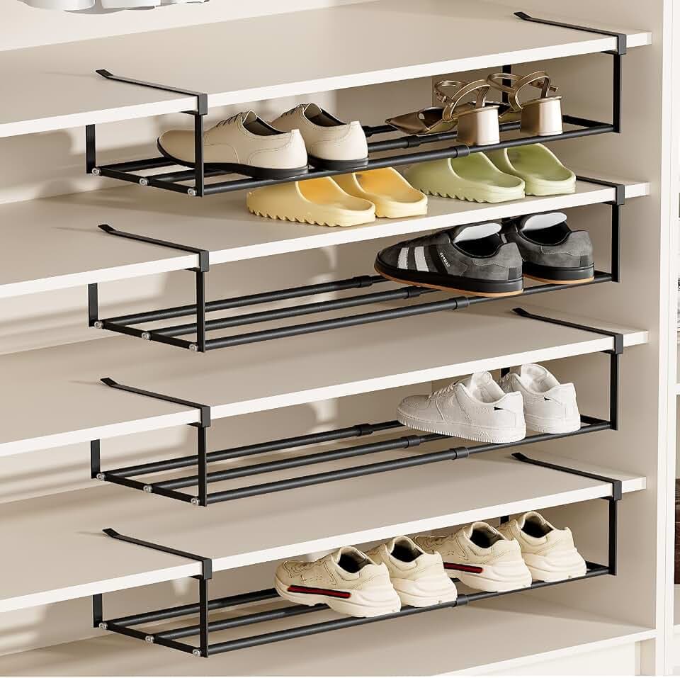 UFORU 4PC Expandable Shoe Rack for Closet,Hanging Shoe Rack Organizer,Black