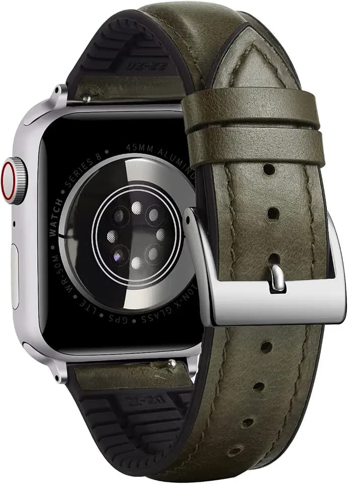BINLUN Kompatibel mit Apple Watch Armband 49mm 46mm 45mm 44mm 42mm 41mm 40mm 38mm Lederarmband Ölwachsleder und Silikon Ersatzarmband Passt für iWatch Ultra SE SE2 Series 10 9 8 7 6 5 4 3 2 1