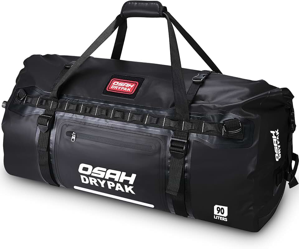 OSAH DRYPAK Waterproof Duffel bag Roll-Top Travel Duffel Bag Heavy Duty Waterproof Bag with Straps & Handles 90L/120L/150L for Camping, Boating, Traveling, Motorcycling, Hunting